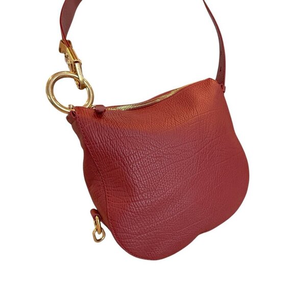 Burberry Knight Red Pebbled Leather Shoulder Bag with Gold hardware - Picture 8 of 16